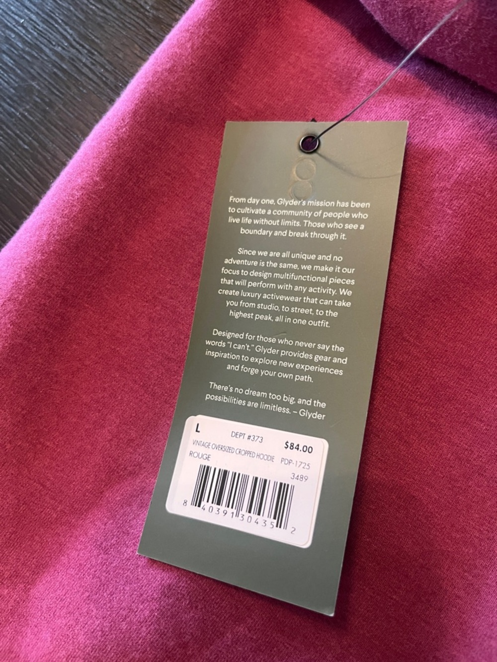NWT Glyder Vintage Oversized Cropped Hoodie | Rouge | Size L - Picture 5 of 6